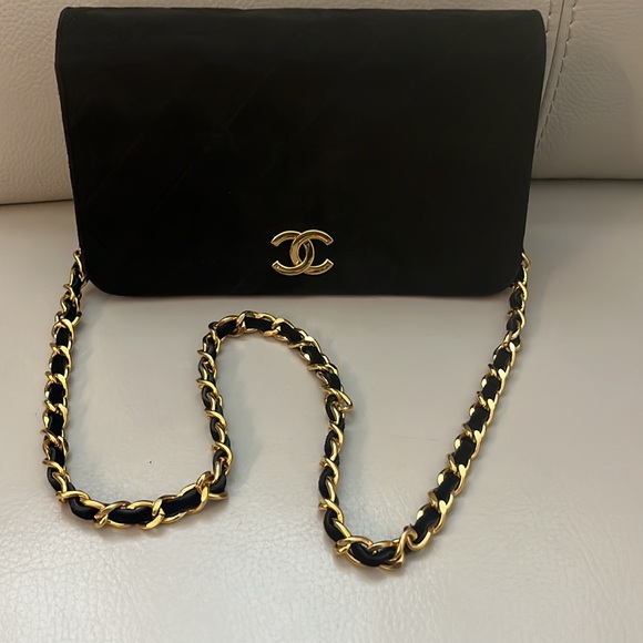 Vintage Chanel Mini Flap Black Suede 24k GP - Picture 3 of 9